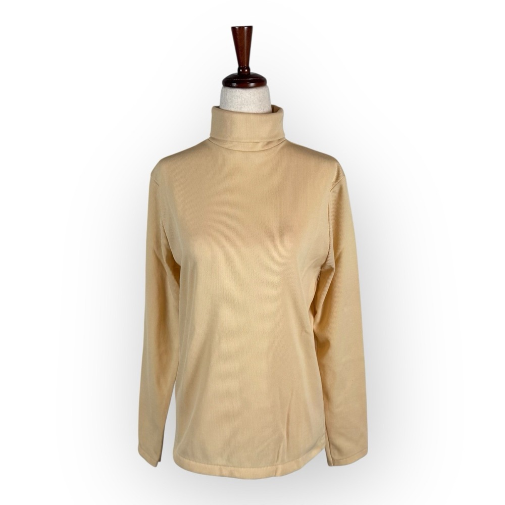 Vintage White Stag Yellow Beige Ribbed Turtleneck Long Sleeve Top S/M EUC